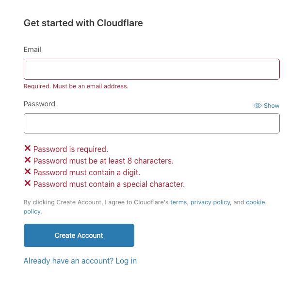 Cloudflare signup form