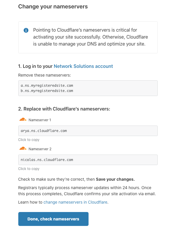 Change nameserver to cloudflare