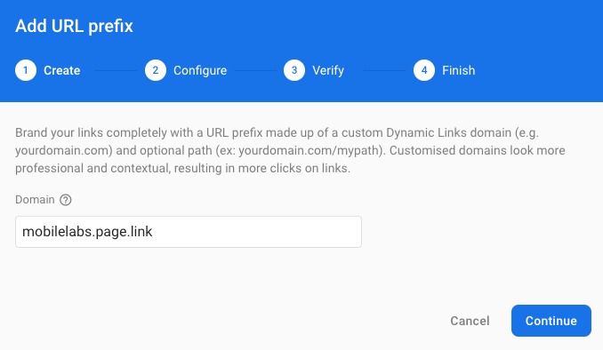 Add URL prefix for dynamic link in firebase console