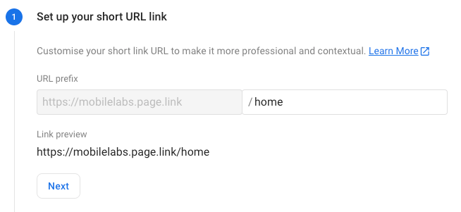 Create dynamic link from firebase console
