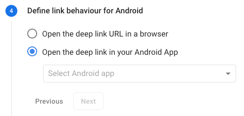 Set up dynamic link behaviour for Android in firebase console