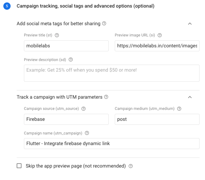 Setup dynamic link preview and Analytics campaign tracking
